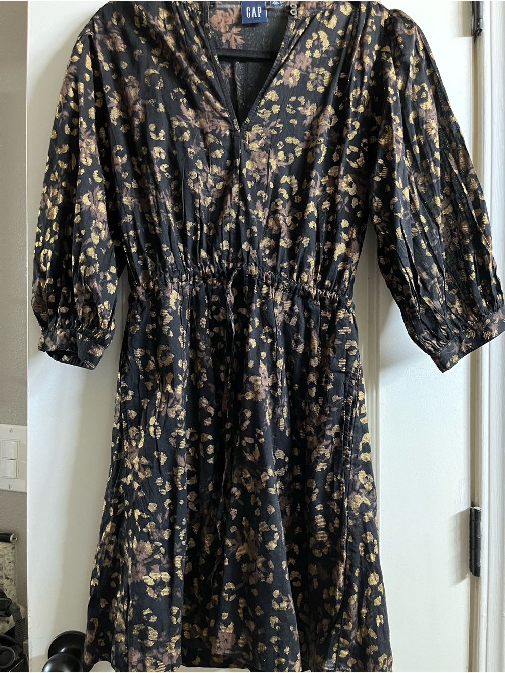 GAP Black Dress with Gold and Brown animal Print Midi